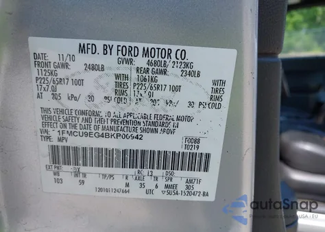 2011 Ford Escape Limited z USA, uszkodzony, nr VIN 1FMCU9EG4BKB00942